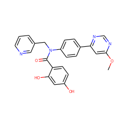 COc1cc(-c2ccc(N(Cc3cccnc3)C(=O)c3ccc(O)cc3O)cc2)ncn1 ZINC000653664369