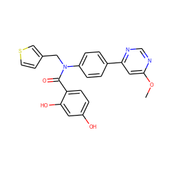 COc1cc(-c2ccc(N(Cc3ccsc3)C(=O)c3ccc(O)cc3O)cc2)ncn1 ZINC000653668924