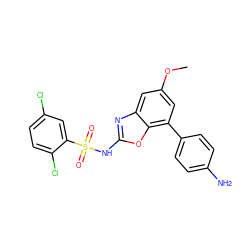 COc1cc(-c2ccc(N)cc2)c2oc(NS(=O)(=O)c3cc(Cl)ccc3Cl)nc2c1 ZINC000036241905