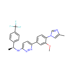 COc1cc(-c2ccc(N[C@@H](C)c3ccc(C(F)(F)F)cc3)nn2)ccc1-n1cnc(C)c1 ZINC000072173025