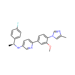 COc1cc(-c2ccc(N[C@@H](C)c3ccc(F)cc3)cn2)ccc1-n1cnc(C)c1 ZINC000072178351
