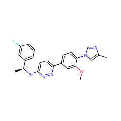 COc1cc(-c2ccc(N[C@@H](C)c3cccc(F)c3)nn2)ccc1-n1cnc(C)c1 ZINC000072172338
