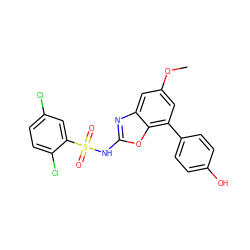 COc1cc(-c2ccc(O)cc2)c2oc(NS(=O)(=O)c3cc(Cl)ccc3Cl)nc2c1 ZINC000036241881