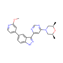 COc1cc(-c2ccc3[nH]nc(-c4cc(N5C[C@H](C)O[C@H](C)C5)ncn4)c3c2)ccn1 ZINC000225567220