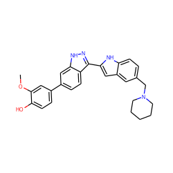 COc1cc(-c2ccc3c(-c4cc5cc(CN6CCCCC6)ccc5[nH]4)n[nH]c3c2)ccc1O ZINC000014949281