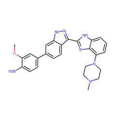 COc1cc(-c2ccc3c(-c4nc5c(N6CCN(C)CC6)cccc5[nH]4)n[nH]c3c2)ccc1N ZINC000040934067