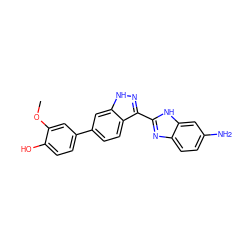 COc1cc(-c2ccc3c(-c4nc5ccc(N)cc5[nH]4)n[nH]c3c2)ccc1O ZINC000043011816