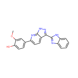 COc1cc(-c2ccc3c(-c4nc5ccccc5[nH]4)n[nH]c3n2)ccc1O ZINC000043021627