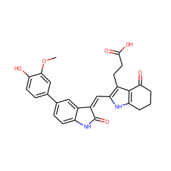 COc1cc(-c2ccc3c(c2)/C(=C/c2[nH]c4c(c2CCC(=O)O)C(=O)CCC4)C(=O)N3)ccc1O ZINC000058569292