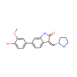 COc1cc(-c2ccc3c(c2)NC(=O)/C3=C\[C@@H]2CCCN2)ccc1O ZINC000014956298