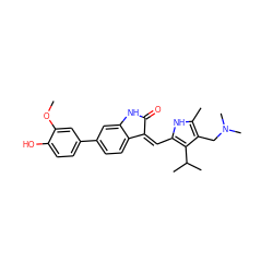 COc1cc(-c2ccc3c(c2)NC(=O)/C3=C\c2[nH]c(C)c(CN(C)C)c2C(C)C)ccc1O ZINC000014956317