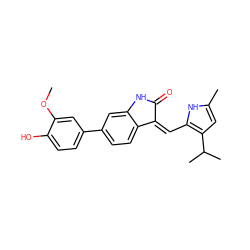 COc1cc(-c2ccc3c(c2)NC(=O)/C3=C\c2[nH]c(C)cc2C(C)C)ccc1O ZINC000014956290