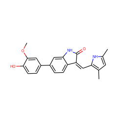 COc1cc(-c2ccc3c(c2)NC(=O)/C3=C\c2[nH]c(C)cc2C)ccc1O ZINC000014956286