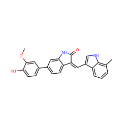 COc1cc(-c2ccc3c(c2)NC(=O)/C3=C\c2c[nH]c3c(C)cccc23)ccc1O ZINC000014956251