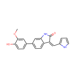 COc1cc(-c2ccc3c(c2)NC(=O)/C3=C\c2ccc[nH]2)ccc1O ZINC000014956244