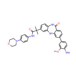 COc1cc(-c2ccc3c(c2)Nc2cc(C(C)(C)C(=O)Nc4ccc(N5CCOCC5)cc4)ccc2NC3=O)ccc1N ZINC000028710760