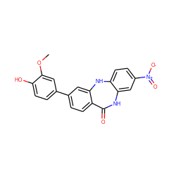 COc1cc(-c2ccc3c(c2)Nc2ccc([N+](=O)[O-])cc2NC3=O)ccc1O ZINC000038495812