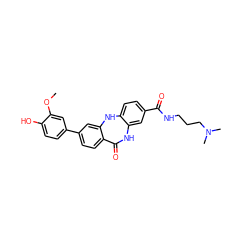 COc1cc(-c2ccc3c(c2)Nc2ccc(C(=O)NCCCN(C)C)cc2NC3=O)ccc1O ZINC000038909738