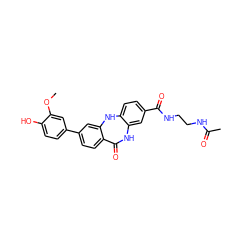 COc1cc(-c2ccc3c(c2)Nc2ccc(C(=O)NCCNC(C)=O)cc2NC3=O)ccc1O ZINC000063298134