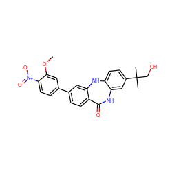 COc1cc(-c2ccc3c(c2)Nc2ccc(C(C)(C)CO)cc2NC3=O)ccc1[N+](=O)[O-] ZINC000043061778