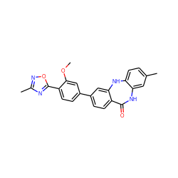 COc1cc(-c2ccc3c(c2)Nc2ccc(C)cc2NC3=O)ccc1-c1nc(C)no1 ZINC000043120087