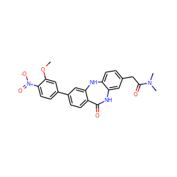 COc1cc(-c2ccc3c(c2)Nc2ccc(CC(=O)N(C)C)cc2NC3=O)ccc1[N+](=O)[O-] ZINC000034072671