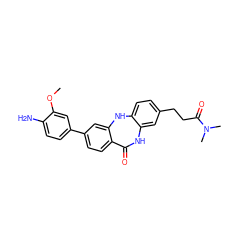 COc1cc(-c2ccc3c(c2)Nc2ccc(CCC(=O)N(C)C)cc2NC3=O)ccc1N ZINC000028710756