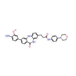 COc1cc(-c2ccc3c(c2)Nc2ccc(CCC(=O)Nc4ccc(N5CCOCC5)cc4)cc2NC3=O)ccc1N ZINC000028710759