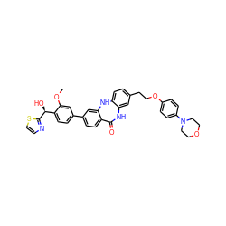 COc1cc(-c2ccc3c(c2)Nc2ccc(CCOc4ccc(N5CCOCC5)cc4)cc2NC3=O)ccc1[C@H](O)c1nccs1 ZINC000049650285