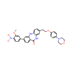 COc1cc(-c2ccc3c(c2)Nc2ccc(CCOc4ccc(N5CCOCC5)cc4)cc2NC3=O)ccc1[N+](=O)[O-] ZINC000042988800