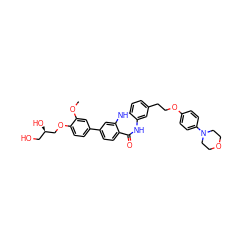 COc1cc(-c2ccc3c(c2)Nc2ccc(CCOc4ccc(N5CCOCC5)cc4)cc2NC3=O)ccc1OC[C@H](O)CO ZINC000063298141