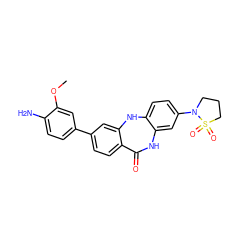 COc1cc(-c2ccc3c(c2)Nc2ccc(N4CCCS4(=O)=O)cc2NC3=O)ccc1N ZINC000028710744