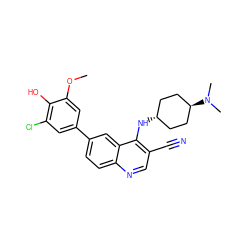 COc1cc(-c2ccc3ncc(C#N)c(N[C@H]4CC[C@H](N(C)C)CC4)c3c2)cc(Cl)c1O ZINC000473210251