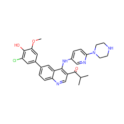 COc1cc(-c2ccc3ncc(C(=O)C(C)C)c(Nc4ccc(N5CCNCC5)nc4)c3c2)cc(Cl)c1O ZINC000219353419