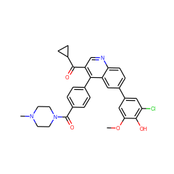 COc1cc(-c2ccc3ncc(C(=O)C4CC4)c(-c4ccc(C(=O)N5CCN(C)CC5)cc4)c3c2)cc(Cl)c1O ZINC000203986710