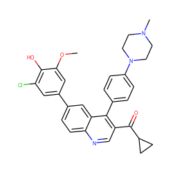 COc1cc(-c2ccc3ncc(C(=O)C4CC4)c(-c4ccc(N5CCN(C)CC5)cc4)c3c2)cc(Cl)c1O ZINC000114038612