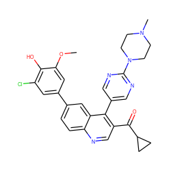 COc1cc(-c2ccc3ncc(C(=O)C4CC4)c(-c4cnc(N5CCN(C)CC5)nc4)c3c2)cc(Cl)c1O ZINC000203983007