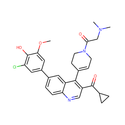 COc1cc(-c2ccc3ncc(C(=O)C4CC4)c(C4=CCN(C(=O)CN(C)C)CC4)c3c2)cc(Cl)c1O ZINC000219366011