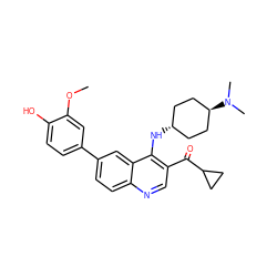 COc1cc(-c2ccc3ncc(C(=O)C4CC4)c(N[C@H]4CC[C@H](N(C)C)CC4)c3c2)ccc1O ZINC000473201073