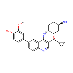 COc1cc(-c2ccc3ncc(C(=O)C4CC4)c(N[C@H]4CC[C@H](N)CC4)c3c2)ccc1O ZINC000114033319