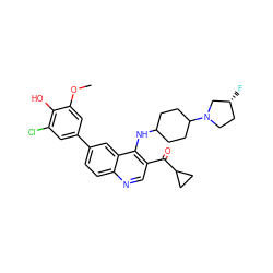 COc1cc(-c2ccc3ncc(C(=O)C4CC4)c(NC4CCC(N5CC[C@@H](F)C5)CC4)c3c2)cc(Cl)c1O ZINC000114039361