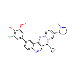 COc1cc(-c2ccc3ncc(C(=O)C4CC4)c(Nc4ccc([C@H]5CCCN5C)cn4)c3c2)cc(Cl)c1O ZINC000219373428