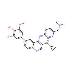 COc1cc(-c2ccc3ncc(C(=O)C4CC4)c(Nc4ccc(CN(C)C)cn4)c3c2)cc(Cl)c1O ZINC000114036197