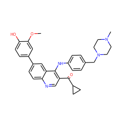 COc1cc(-c2ccc3ncc(C(=O)C4CC4)c(Nc4ccc(CN5CCN(C)CC5)cc4)c3c2)ccc1O ZINC000114036958