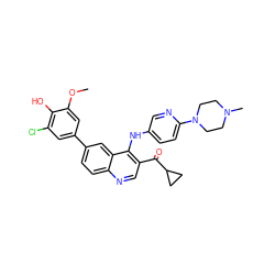 COc1cc(-c2ccc3ncc(C(=O)C4CC4)c(Nc4ccc(N5CCN(C)CC5)nc4)c3c2)cc(Cl)c1O ZINC000203989737