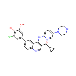 COc1cc(-c2ccc3ncc(C(=O)C4CC4)c(Nc4ccc(N5CCNCC5)cn4)c3c2)cc(Cl)c1O ZINC000114035699