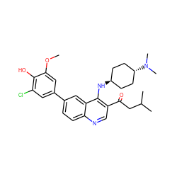 COc1cc(-c2ccc3ncc(C(=O)CC(C)C)c(N[C@H]4CC[C@H](N(C)C)CC4)c3c2)cc(Cl)c1O ZINC000473200890