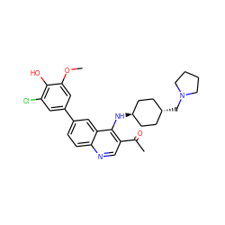 COc1cc(-c2ccc3ncc(C(C)=O)c(N[C@H]4CC[C@H](CN5CCCC5)CC4)c3c2)cc(Cl)c1O ZINC000473165289