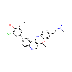 COc1cc(-c2ccc3ncc(C(C)=O)c(Nc4ccc(CCN(C)C)cc4)c3c2)cc(Cl)c1O ZINC000114034663