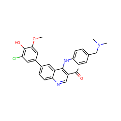 COc1cc(-c2ccc3ncc(C(C)=O)c(Nc4ccc(CN(C)C)cc4)c3c2)cc(Cl)c1O ZINC000114034057